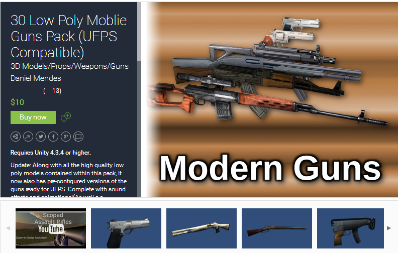 unity 低边模型 30 Low Poly Moblie Guns Pack (UFPS Compatible)