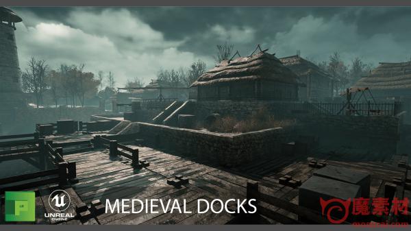UE4 虚幻 中世纪码头 城墙 部落 城镇 场景资源下载Medieval Docks