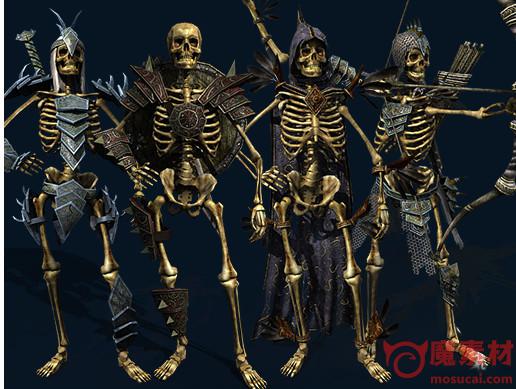 unity 3D 骷髅兵 战士 弓箭手 法师 模型资源 Army of Skeletons 3.0