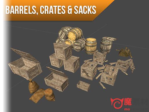 unity3d游戏道具箱子 木桶 麻袋Barrels Crates Sacks Crafty1.1