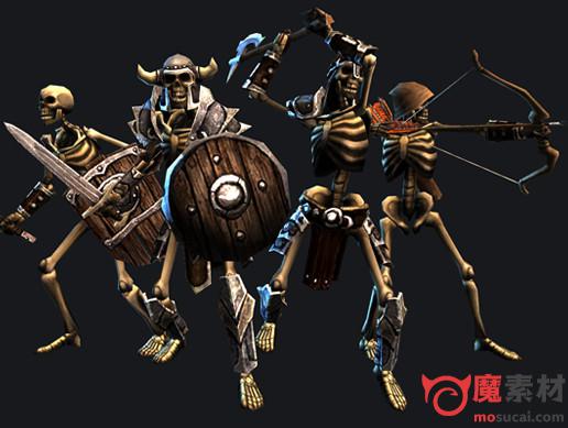 3D暗黑系骷髅战士 骷髅法师 骷髅弓箭手全套模型动作包Dungeon Skeletons Pack