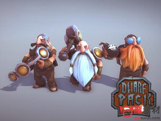 矮人角色 矮人锤爆步兵 矮人弓箭手3D模型资源包Dwarf Pack