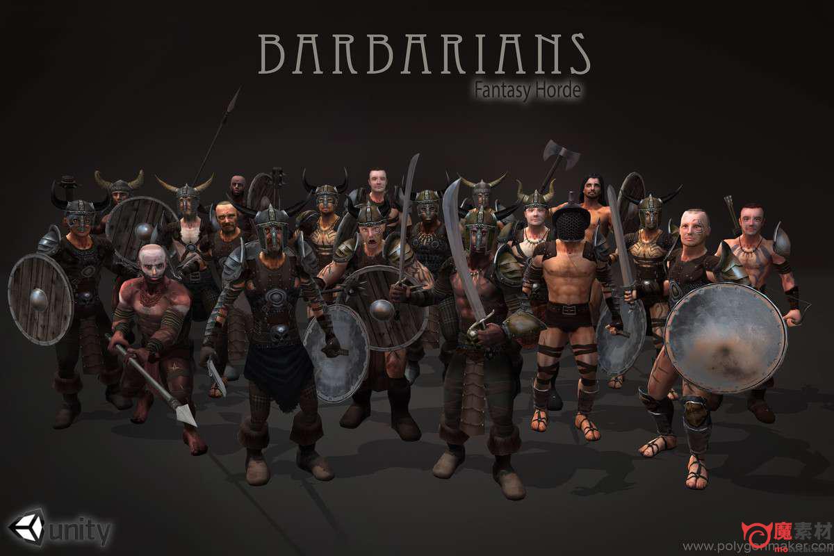 unity3D 15个野蛮人3D模型资源包Fantasy Horde – Barbarians