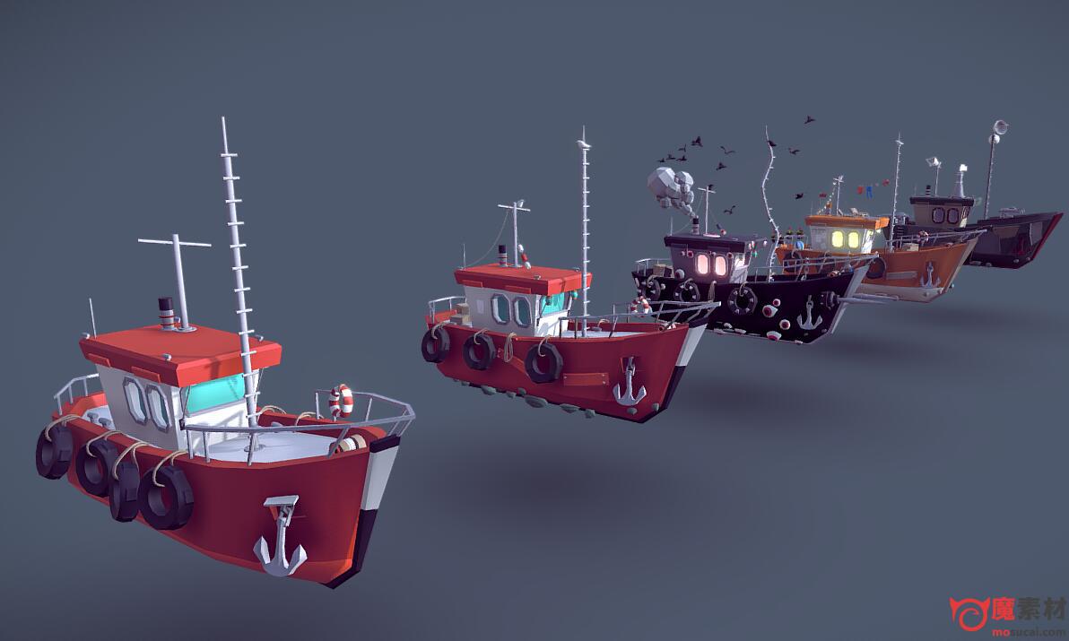 3D低边轮船模型资源下载Ships drafts lowpoly models