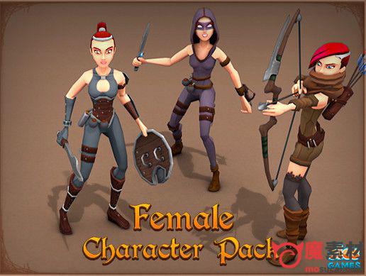 unity3D 女性角色 剑客 弓箭手 刺客 3D模型动作资源下载Female Character Pack