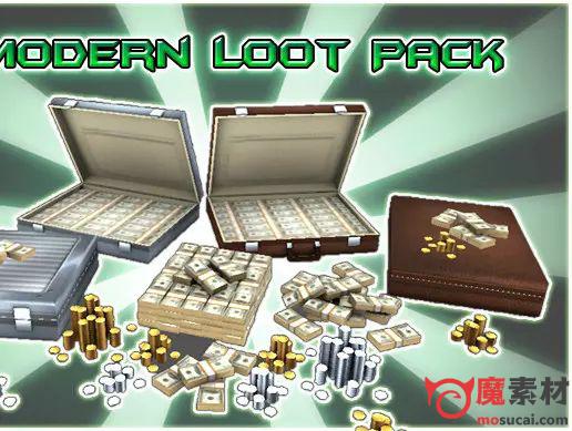 手提箱 金币 硬币 银币 美金美元模型资源包Modern Loot Pack