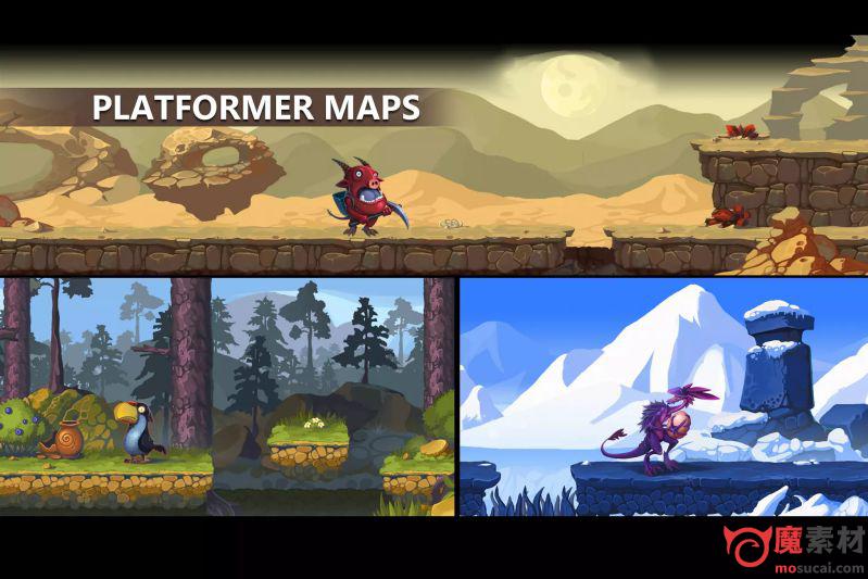 2D横版卡通游戏环境资源包多个环境Platformer maps